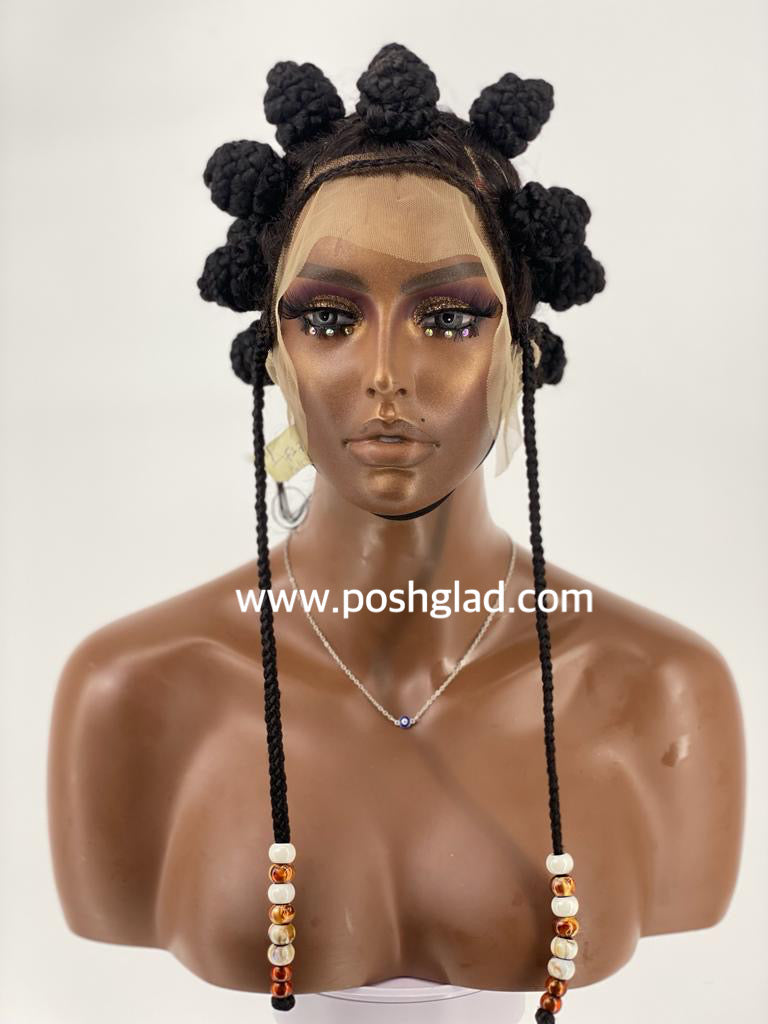 Bantu Knot Wig With Dropping Beads "Swiss Full Lace" Malaika