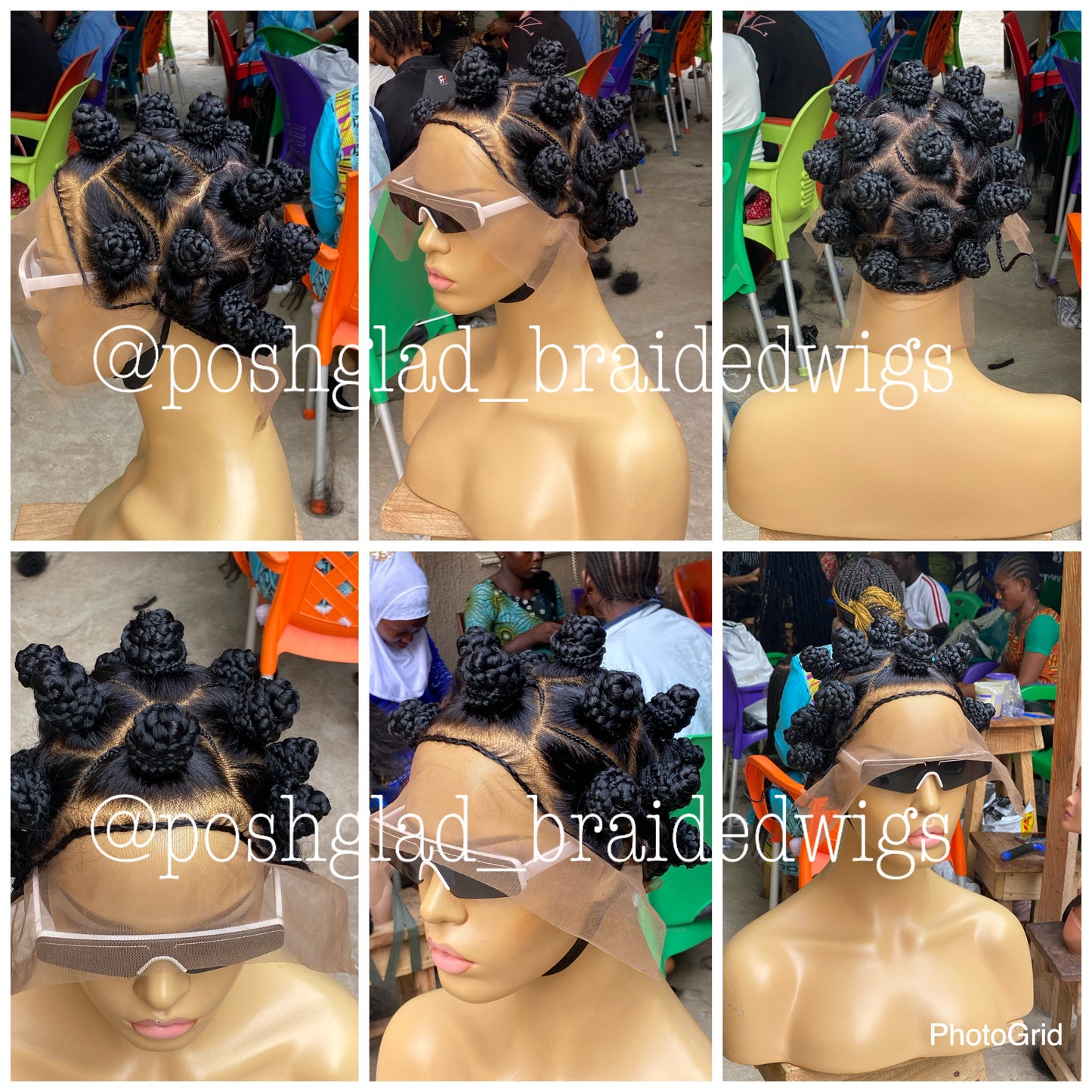 Bantu Knots Wig "Swiss Full Lace" Black Color, Gluless - Joanne