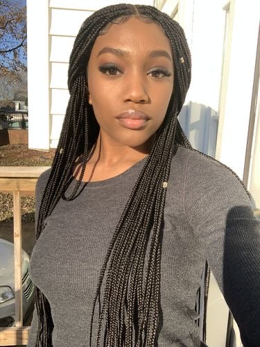 Shade Box Braid Wig, 4x4 Closure Lace, Color 1B, Waist Length, Glueless