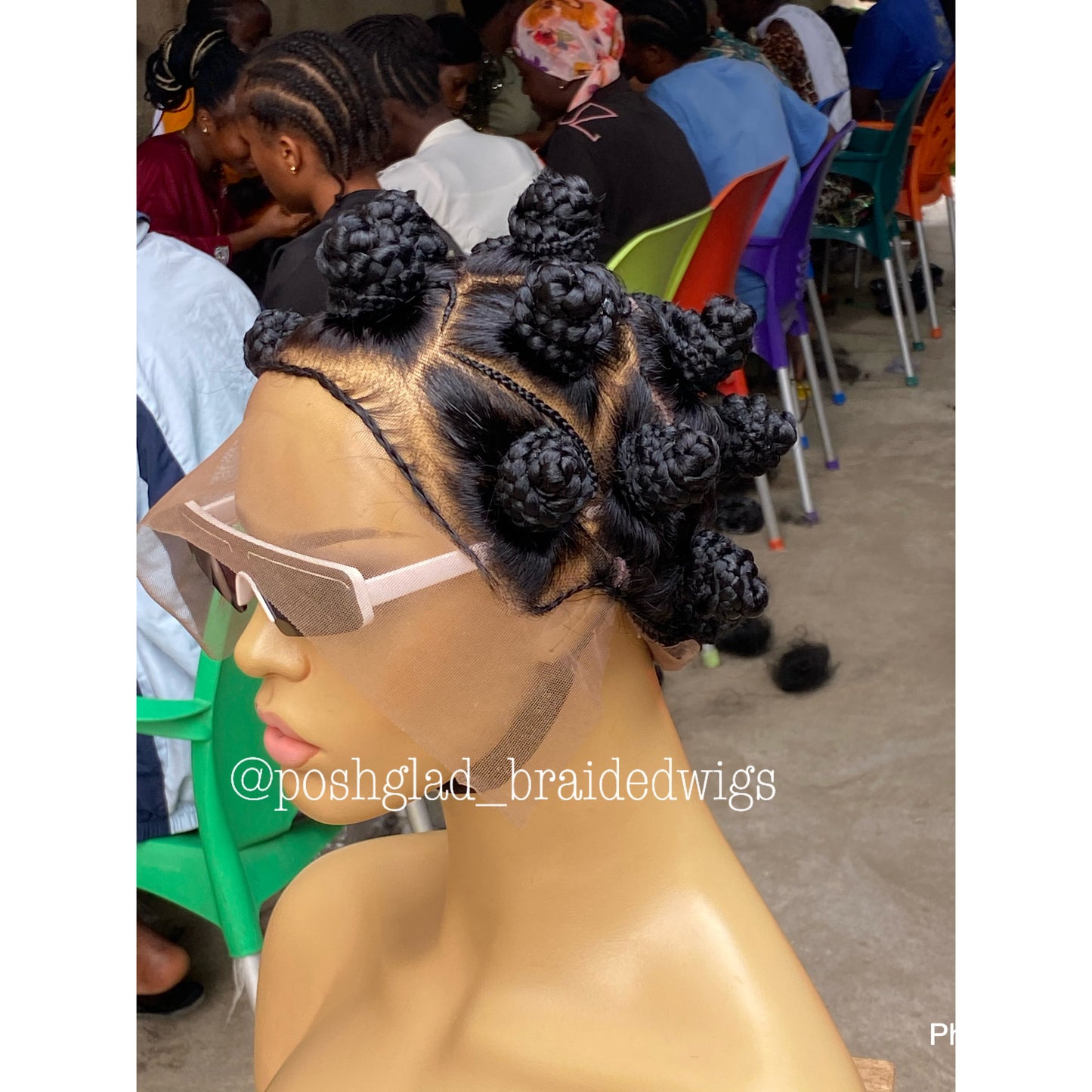 Bantu Knots Wig "Swiss Full Lace" Black Color, Gluless - Joanne