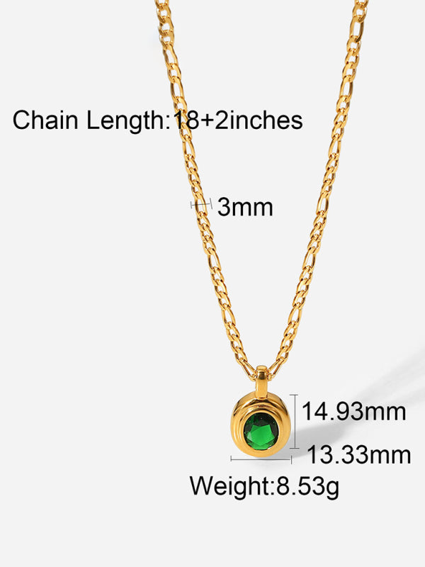 Modern stainless steel jewelry cubic zirconia oval pendant necklace