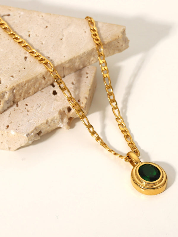 Modern stainless steel jewelry cubic zirconia oval pendant necklace