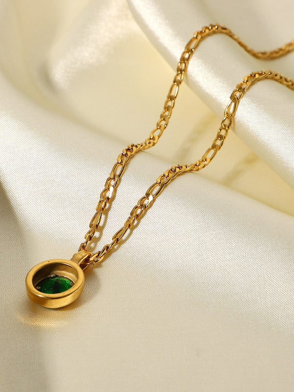 Modern stainless steel jewelry cubic zirconia oval pendant necklace