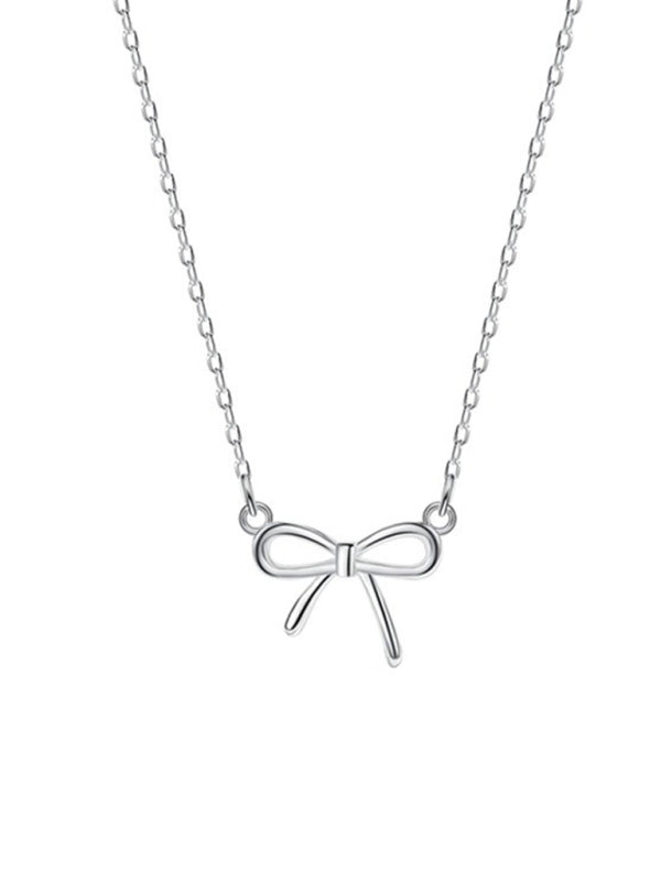 Modern 925 sterling silver simple and sweet clavicle bow necklace