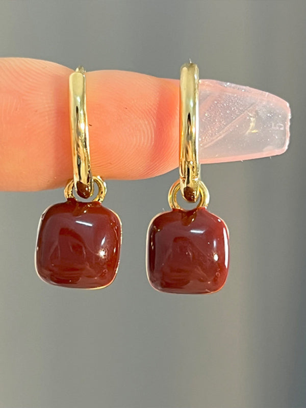 Modern style red bean mosquito coil disc ear clip without piercing wine red earrings