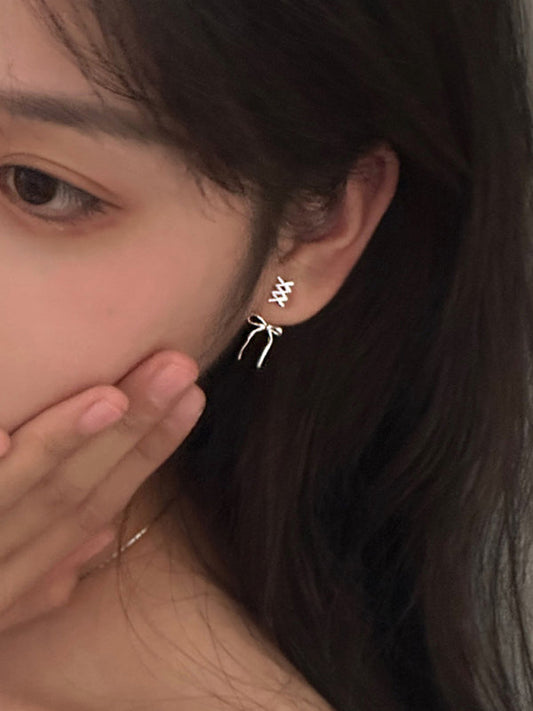 Modern 925 silver needle bow ribbon cute new earrings