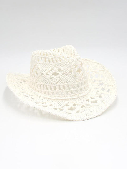 Modern hollow cowboy hat, hand-knitted straw hat, jazz hat with raised brim