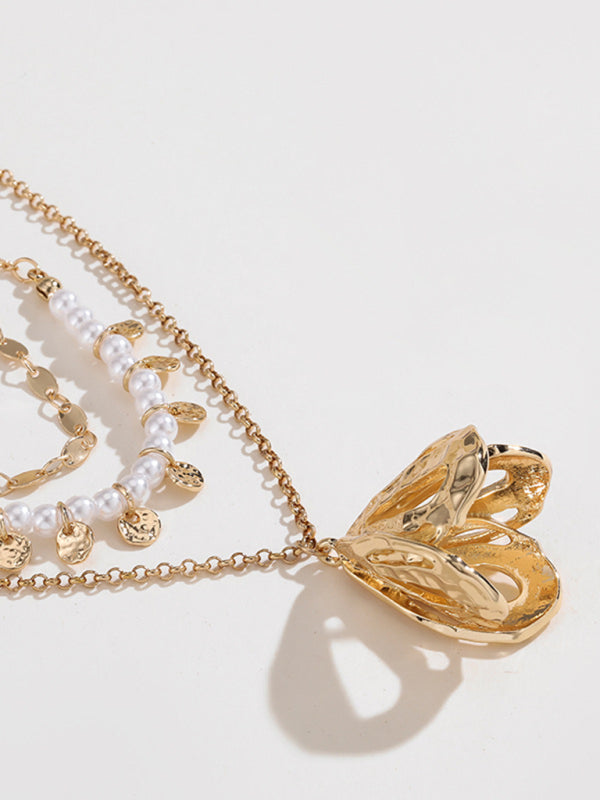 Modern geometric metal flower stacking necklace