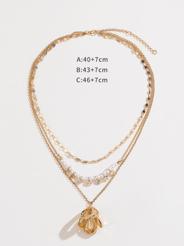 Modern geometric metal flower stacking necklace