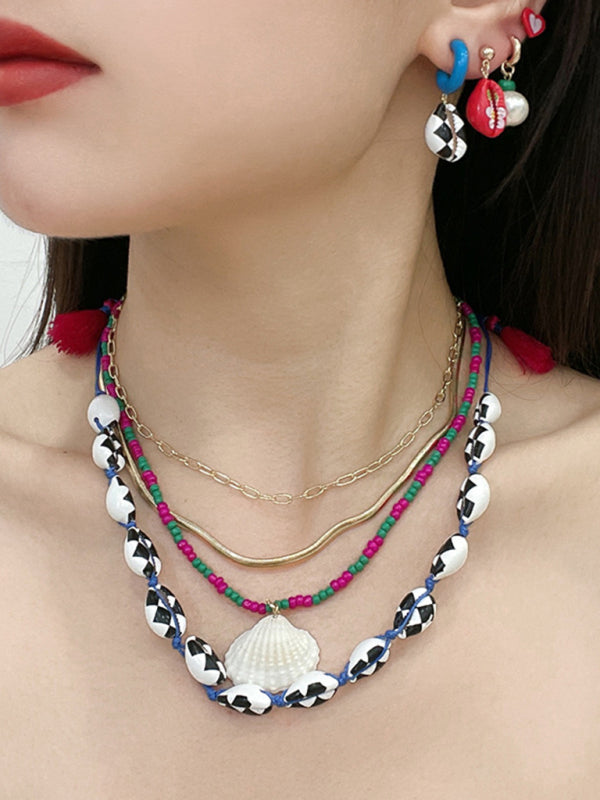 Modern shell detachable stacked beaded necklace