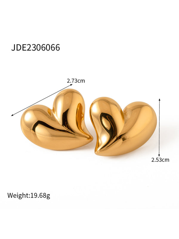Modern simple 18K gold non-fading large heart-shaped earrings/necklace