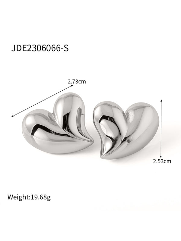 Modern style simple silver non-fading large heart-shaped earrings/necklace