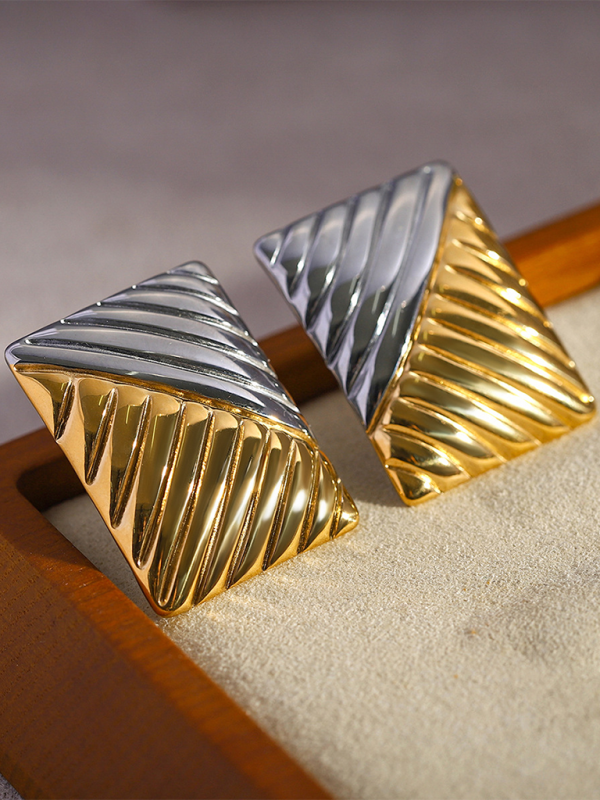 Women's minimalist square texture gold and silver color matching earrings