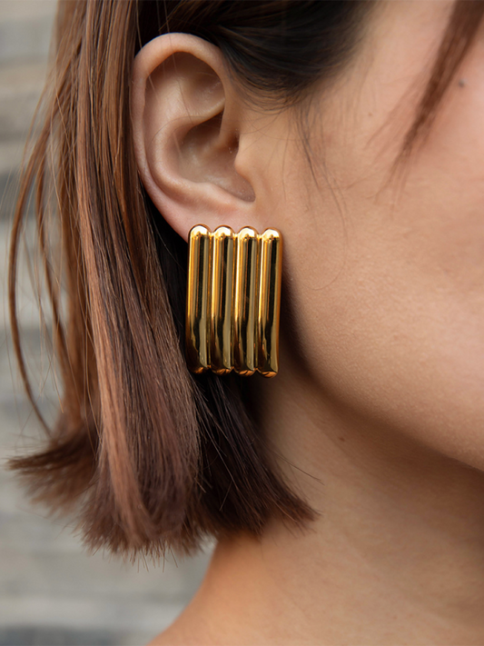 Modern versatile simple gold striped earrings