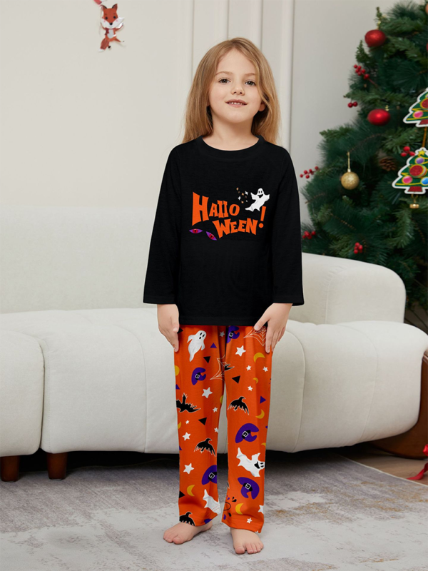 Modern Halloween parent-child pajamas set of long-sleeved two-piece devil's eyes letter-printed homewear