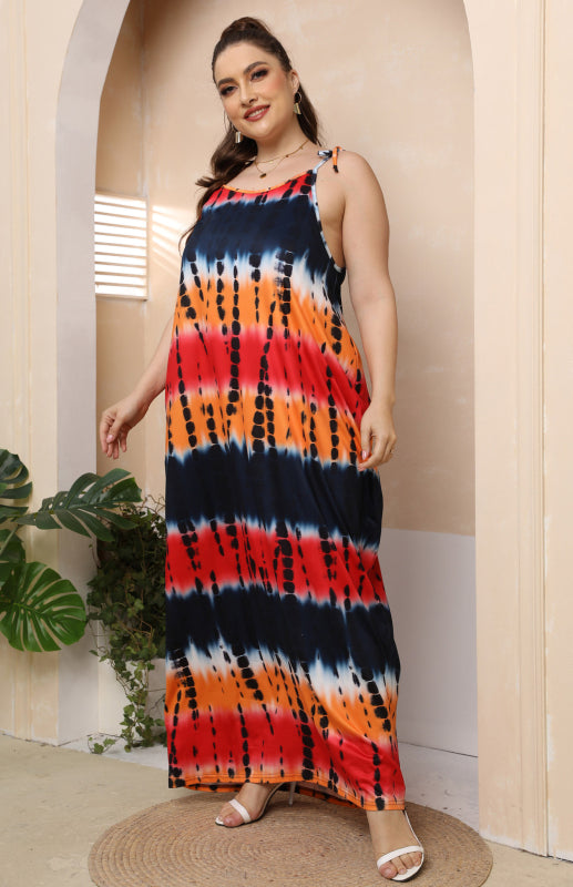 Plus Size Maxi Dress - Sleeveless Gradient Pattern Long Dress