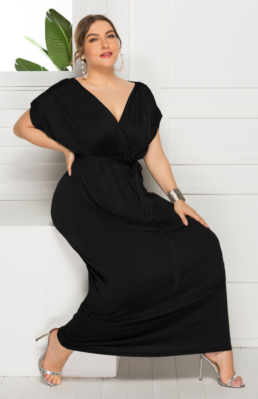 Maternity Knit Dress - Short Sleeve V-Neck Solid Color Dress