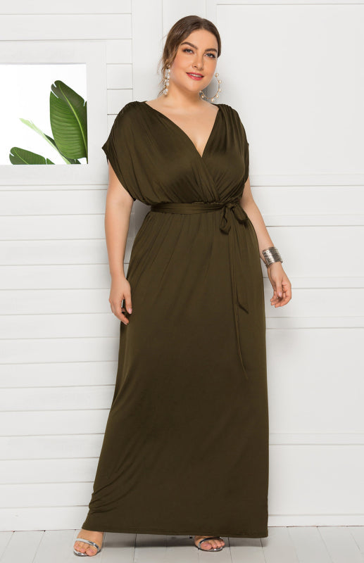 Maternity Knit Dress - Short Sleeve V-Neck Solid Color Dress