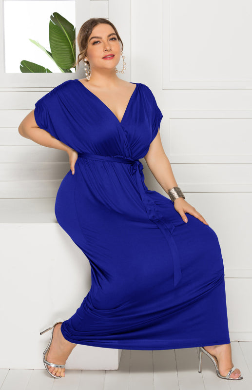 Maternity Knit Dress - Short Sleeve V-Neck Solid Color Dress