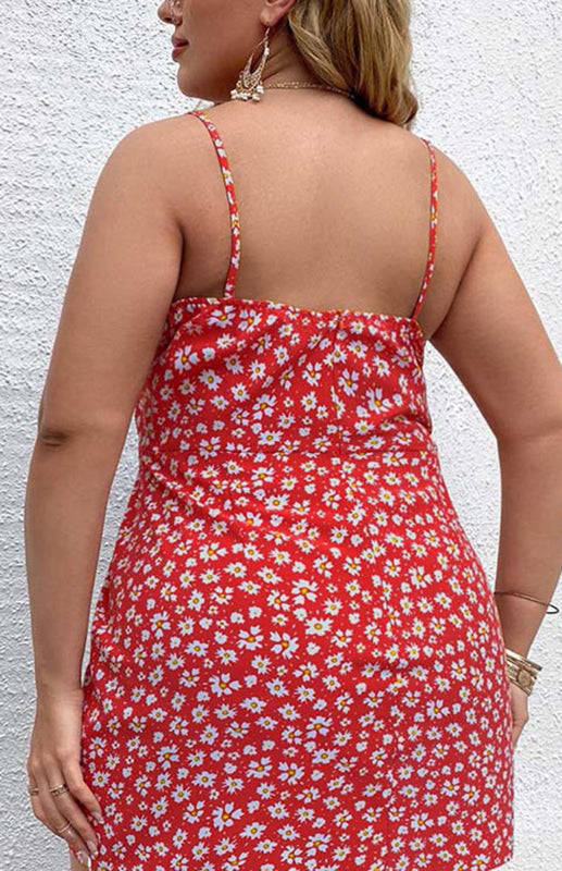 Plus Size Floral Slit Sling Short Dress for Women