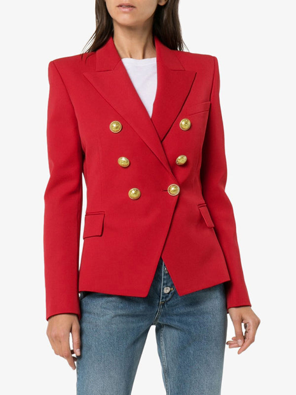 Women's Short Double-Breasted Blazer - Long Sleeve - Multiple Colors
