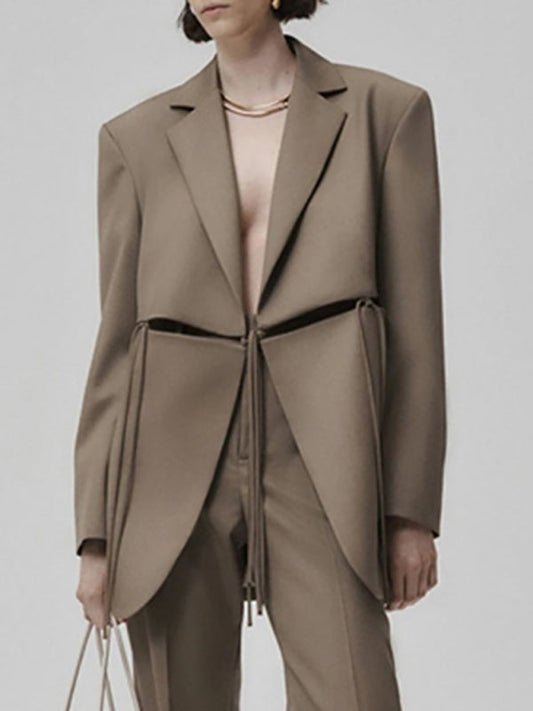 Women's Long Sleeve Blazer - Lapel Collar - Cotton Blend - Casual