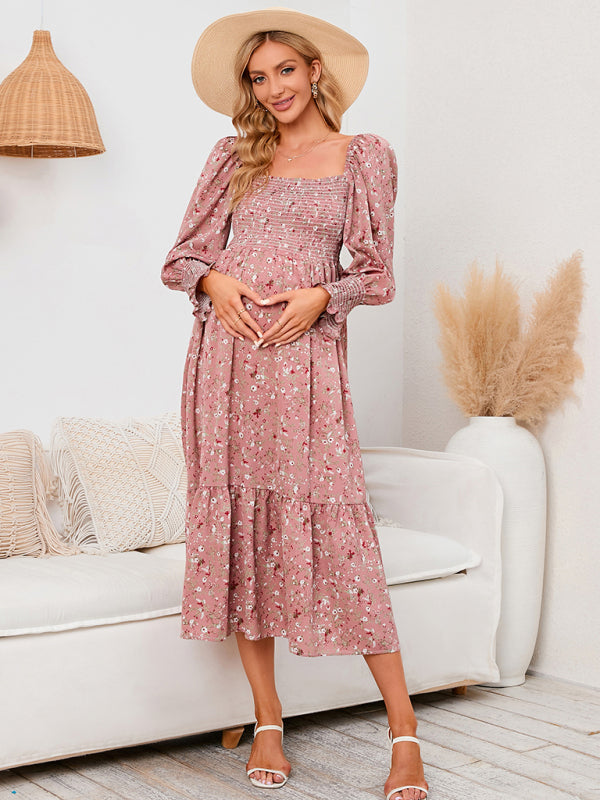 Chiffon Floral Dress - Long Sleeve Polyester Dress for Women