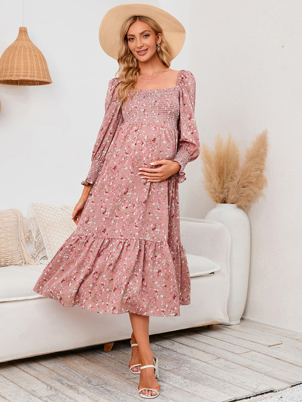Chiffon Floral Dress - Long Sleeve Polyester Dress for Women