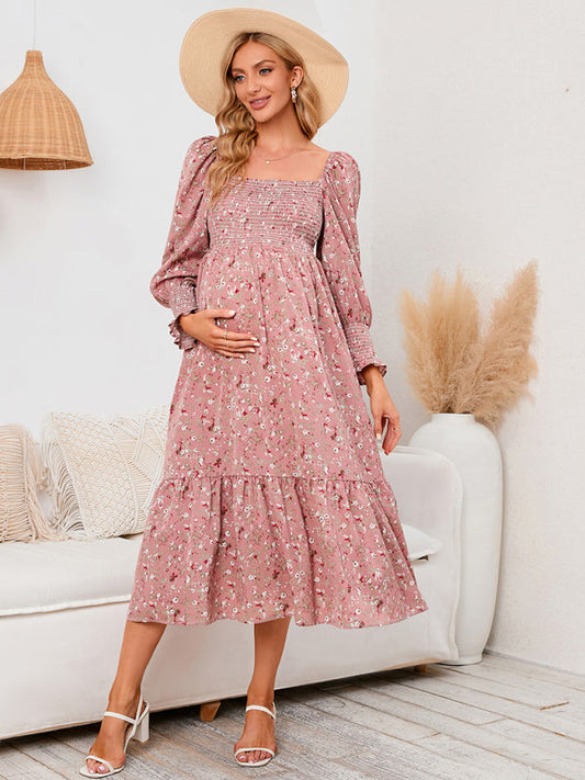 Robe fleurie en mousseline de soie - Robe à manches longues en polyester pour femme