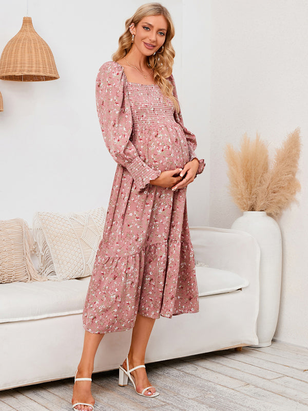 Robe fleurie en mousseline de soie - Robe à manches longues en polyester pour femme