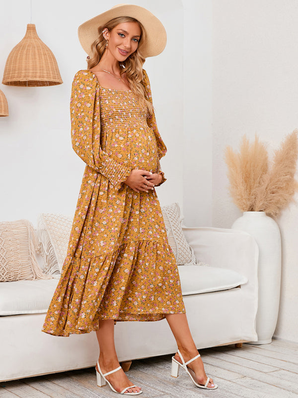 Chiffon Floral Dress - Long Sleeve Polyester Dress for Women