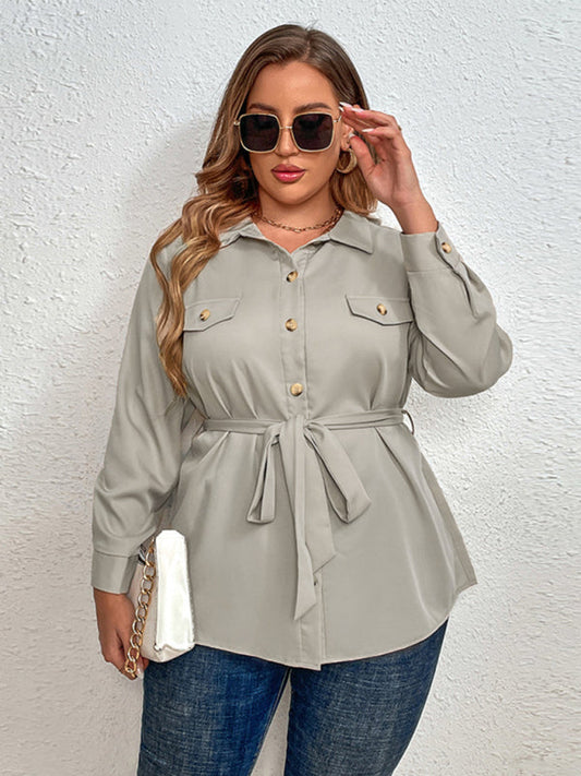 Veste-chemise cardigan à revers noués de tempérament grande taille 