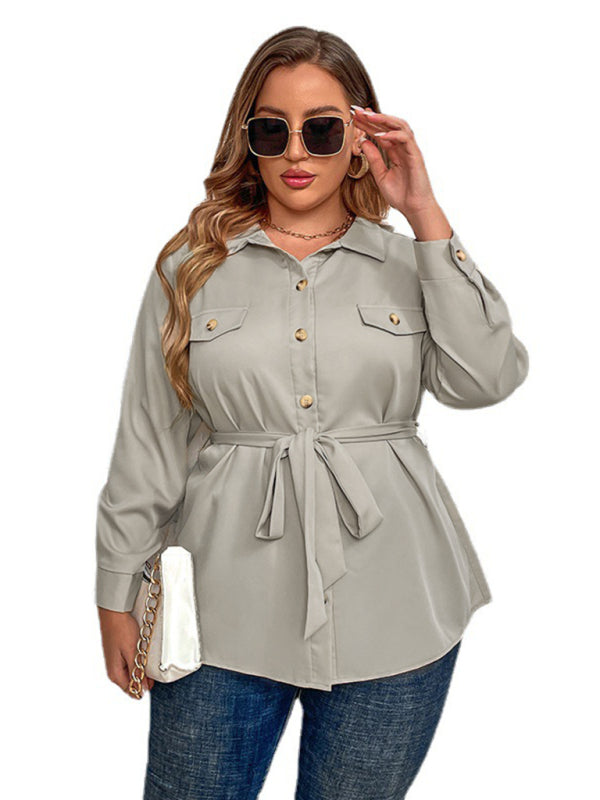 Veste-chemise cardigan à revers noués de tempérament grande taille 