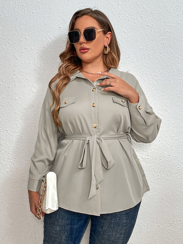 Veste-chemise cardigan à revers noués de tempérament grande taille 