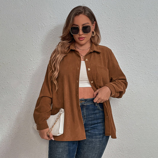 Plus Size Modern Corduroy Long Sleeve Lapel Shirt
