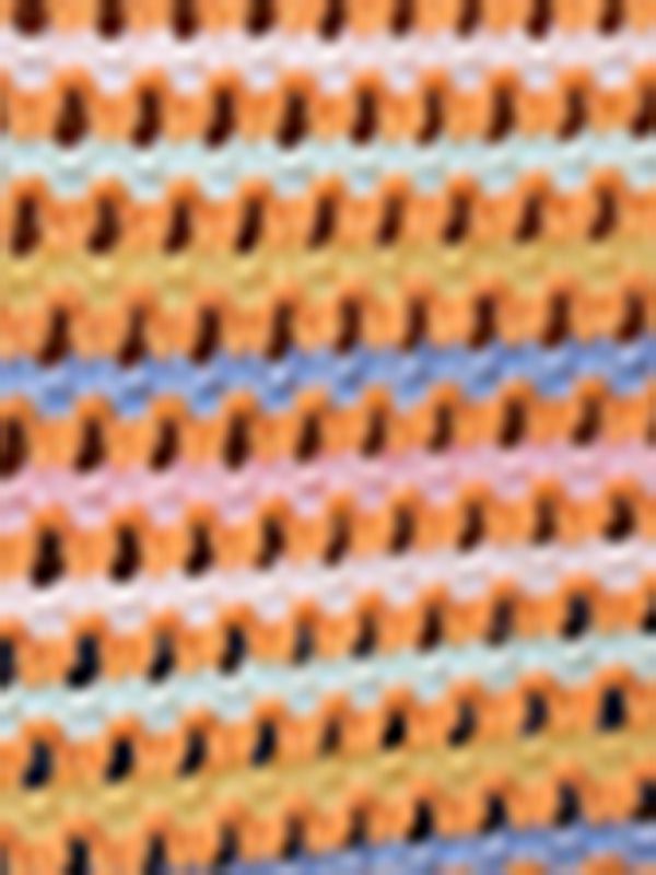 Paneled Hollow Knit Loose Crew Neck Striped Knit Sweater