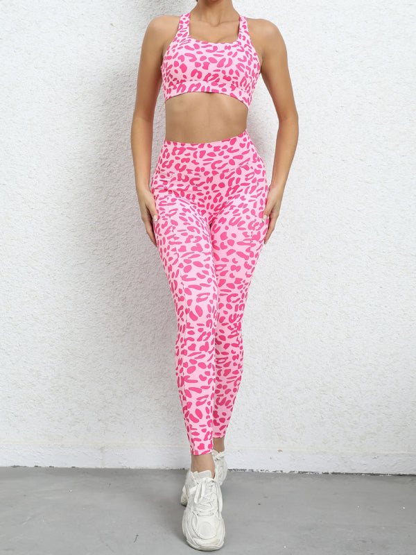 Women's Leopard Print Athletic Set - High-Waist Hip-Lift Sports Suit