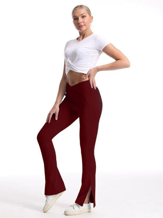 Women's High-Waist Wide Leg Pants - Slit Design & Tummy Control