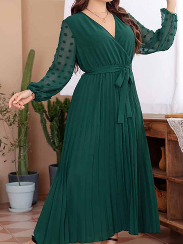 Modern large size elastic waist jacquard patchwork dress