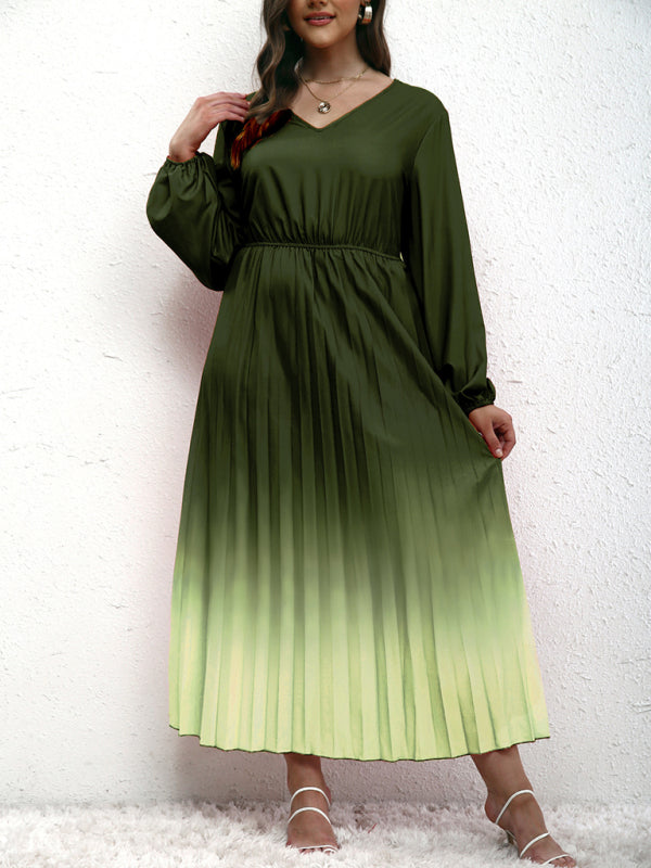 Modern plus size women's temperament gradient pleated dress