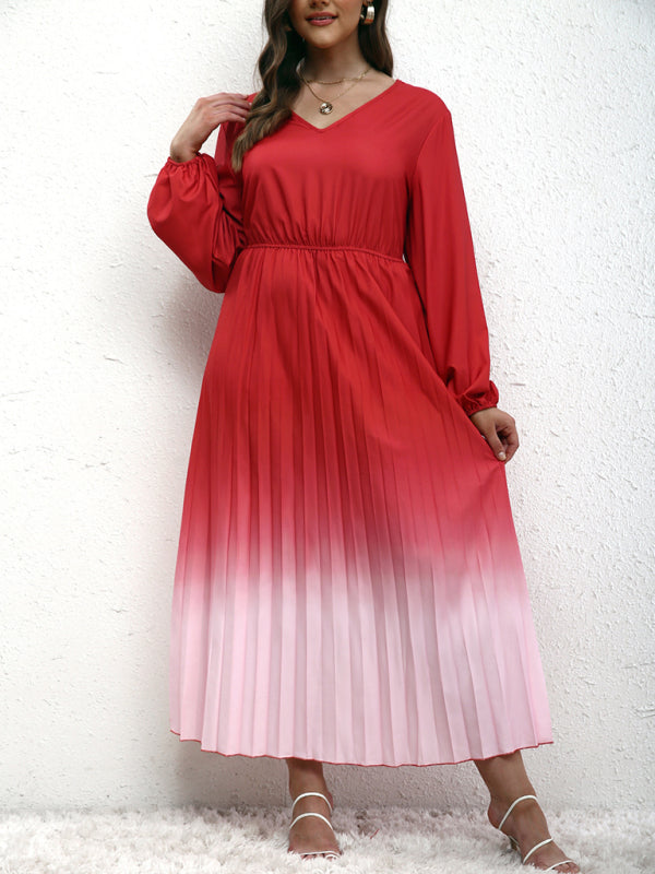 Modern plus size women's temperament gradient pleated dress