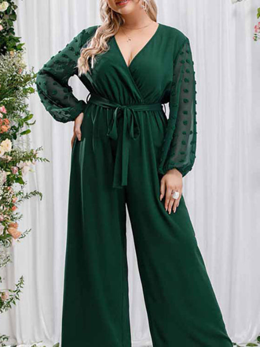 Modern Plus Size Women's Sexy Bowknot Lady Lace Straight Loose High Waist Solid Color Jumpsuit