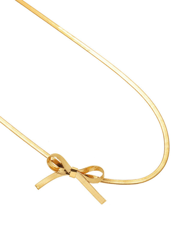 Niche basic snake bone chain bow fresh and sweet necklace earrings