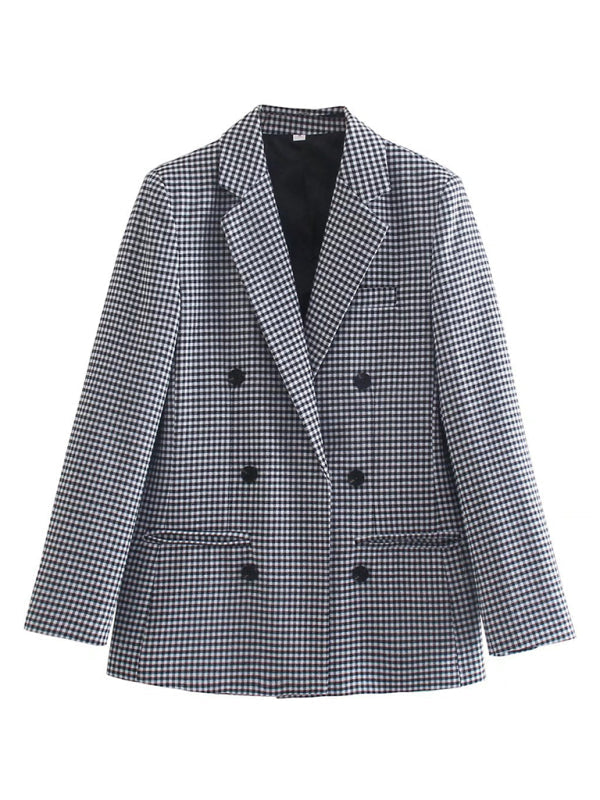 Women's Plaid Blazer Jacket - Cotton Blend - Multiple Colors