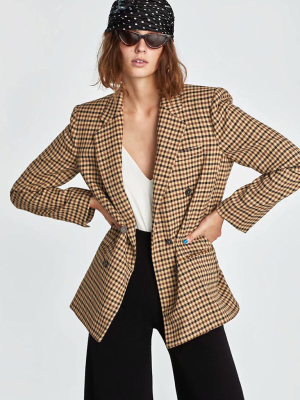 Women's Plaid Blazer Jacket - Cotton Blend - Multiple Colors