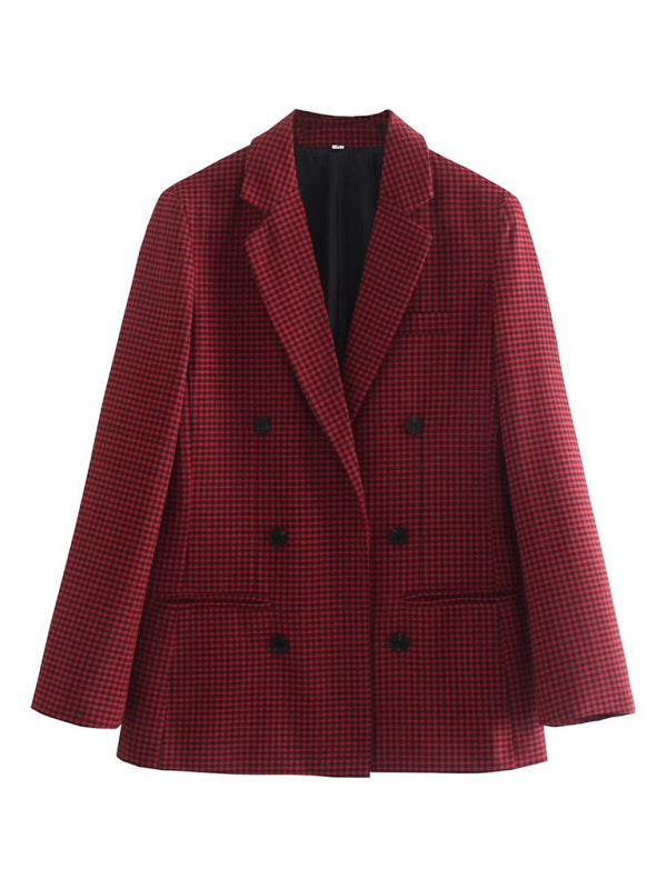 Women's Plaid Blazer Jacket - Cotton Blend - Multiple Colors