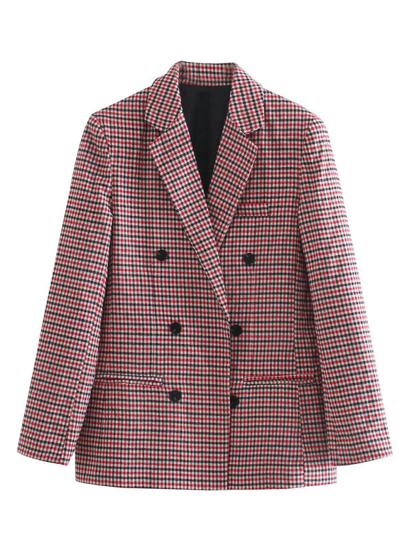 Women's Plaid Blazer Jacket - Cotton Blend - Multiple Colors