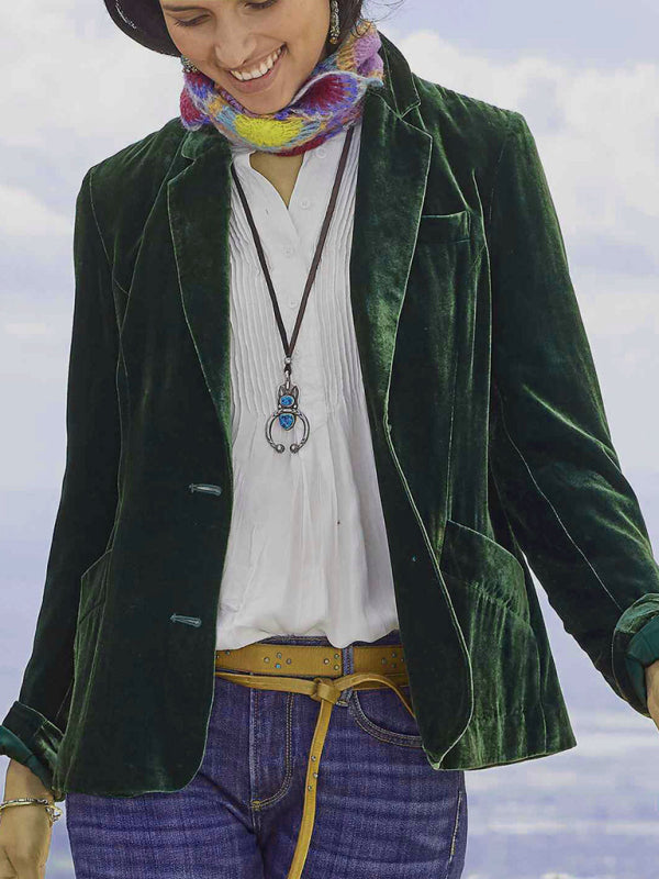 Women's Velvet Blazer Top - Casual Suit - Multiple Colors