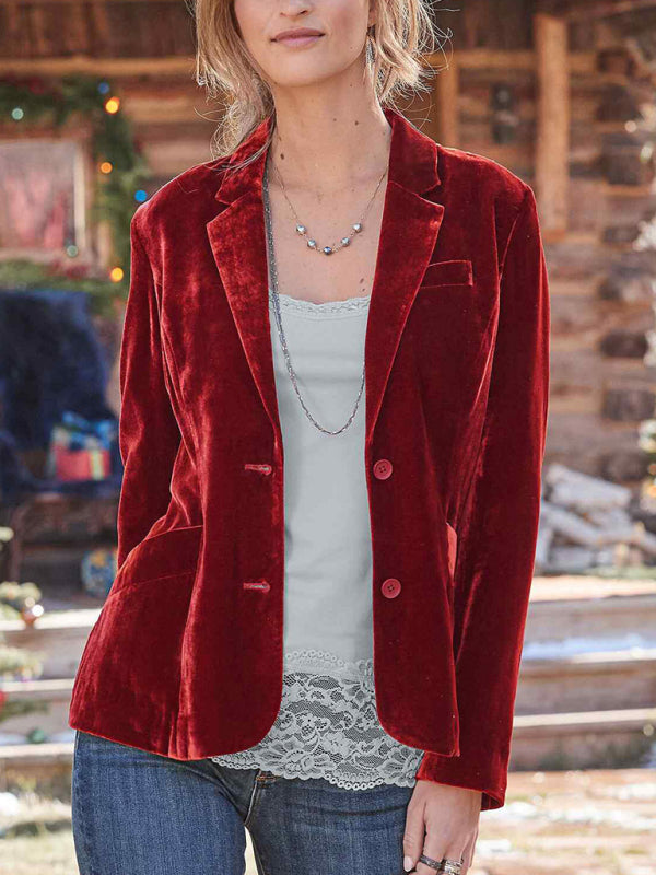 Women's Velvet Blazer Top - Casual Suit - Multiple Colors