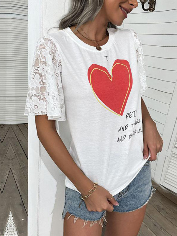 Modern Fashion Women's Valentine's Day Clothing Printed Short Sleeve T-Shirt